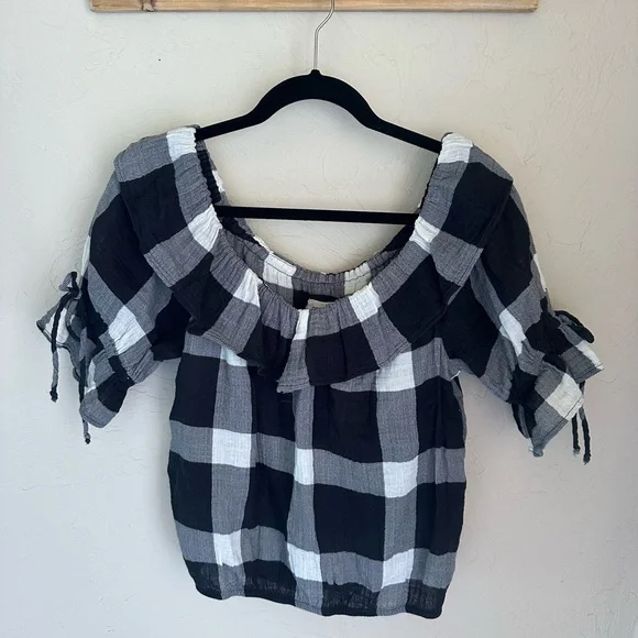 Anthropologie Porridge Ruffle Sleeve Top in Check Print - Picture 4 of 8